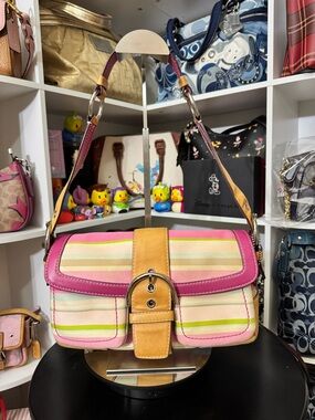 Coach Hampton Soho Buckle Flap Multicolor Stripe Shoulder Bag